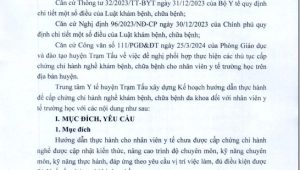 Kế hoạch hướng dẫn thực hành để cấp chứng chỉ hành nghề cho nhân viên y tế trường học năm 2024